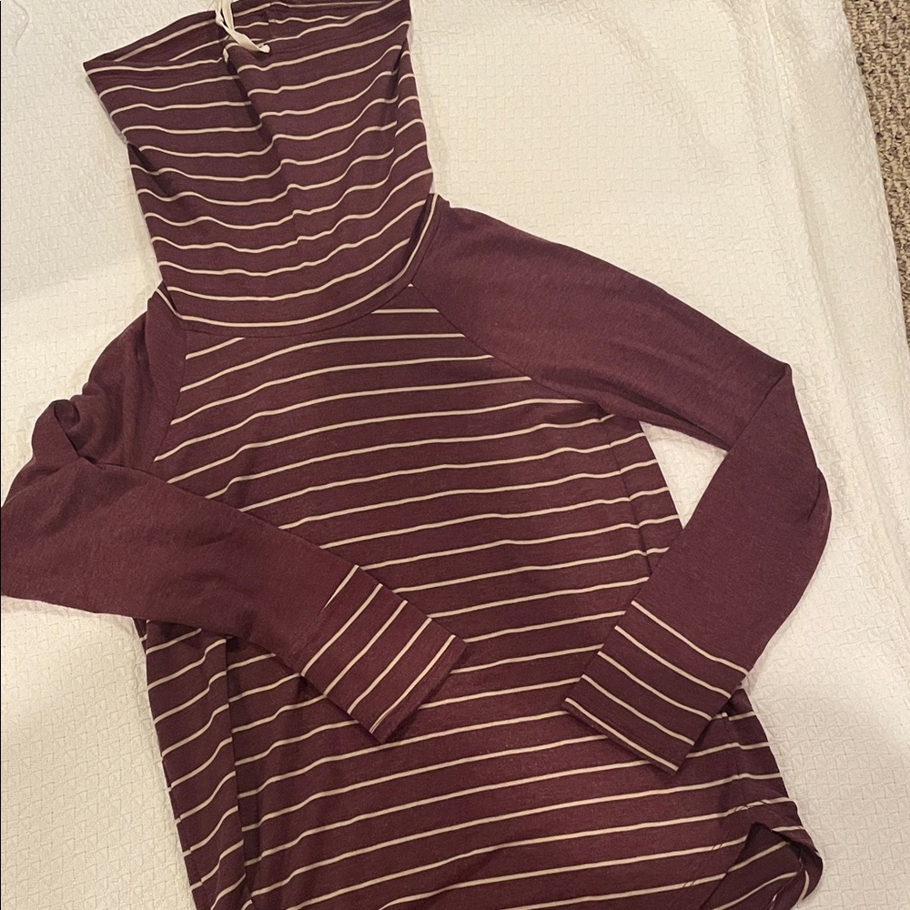 Pink Clover Burgundy and Cream Striped Turtleneck Sweater